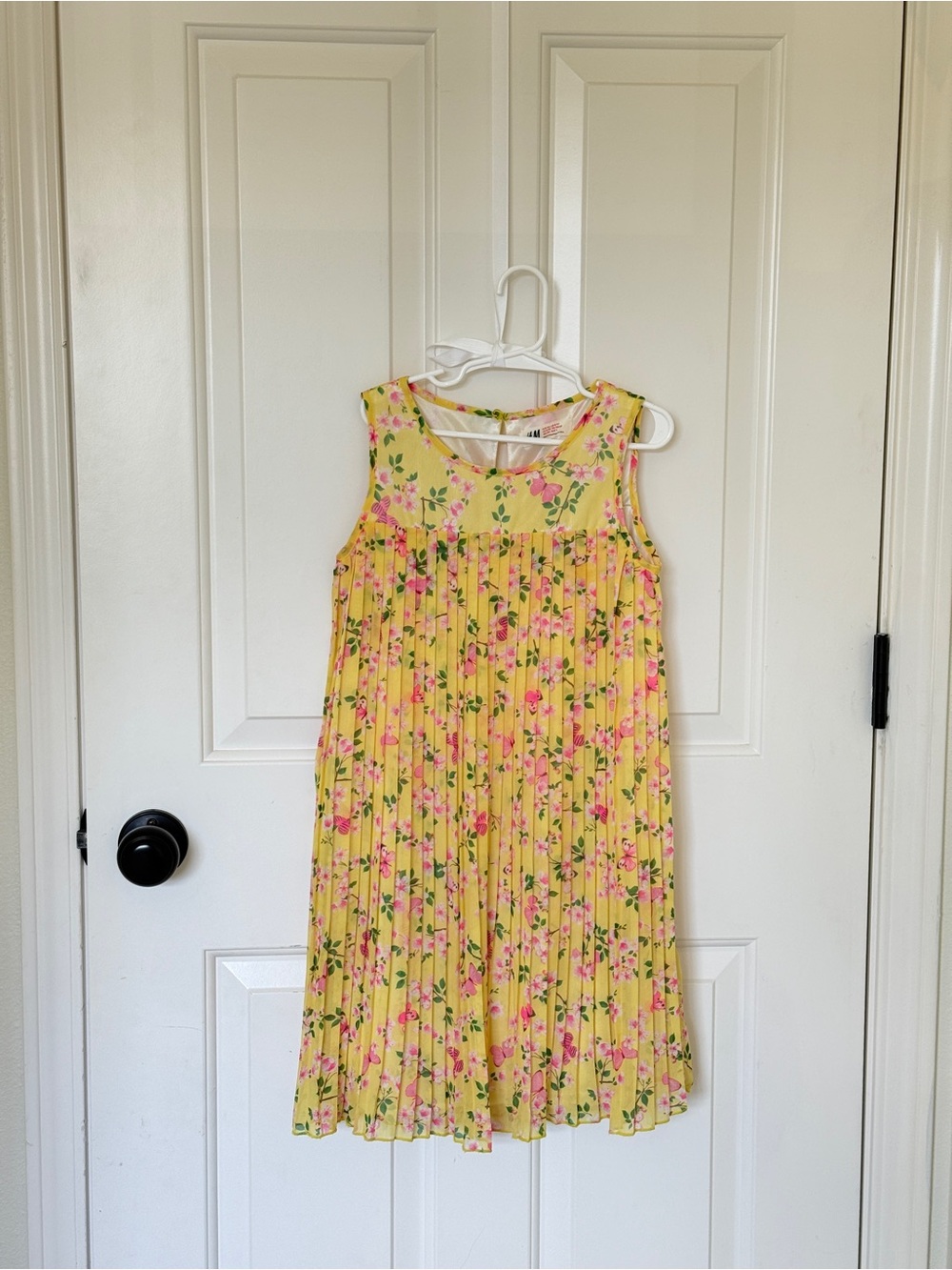 H&M Yellow Floral Pleated Sundress with Pink and Green Accents